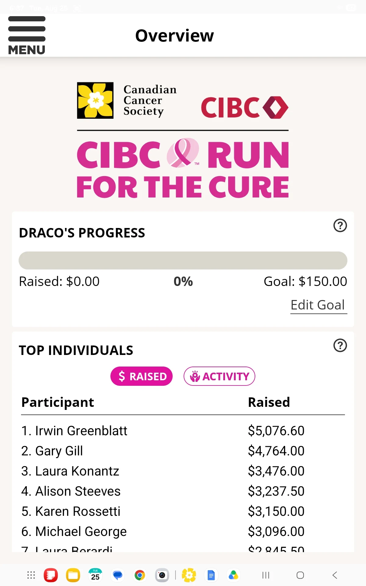 Canadian Cancer Society screenshot