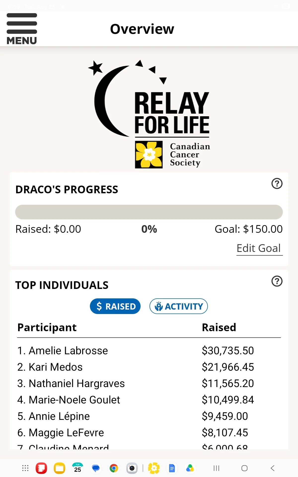Canadian Cancer Society screenshot